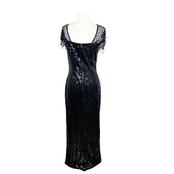 Vintage 90s Size 10 Niteline Sequin Formal Dress Flashy Gown Beaded Fringe - Picture 4 of 8